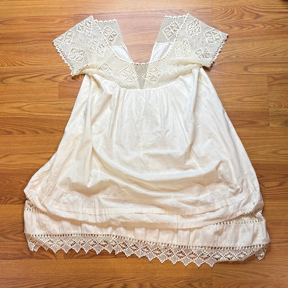 Antique Edwardian Era Nightgown Dress Crocheted Lace Yoke Dress